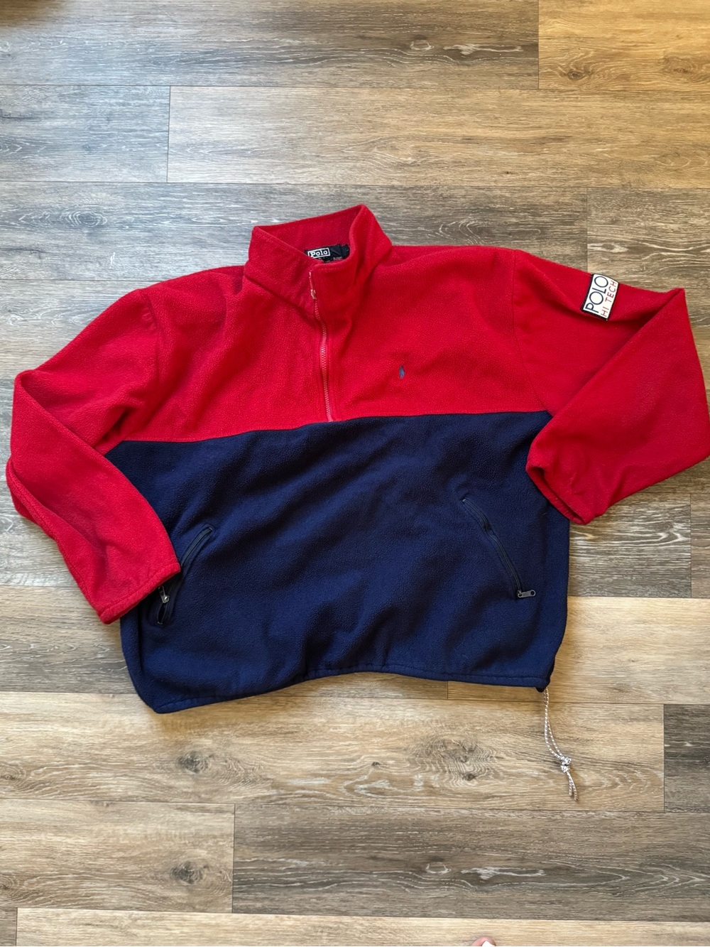 Vtg Polo by Ralph Lauren Red & Navy Half-Zip Fleece Sweater Sz XL